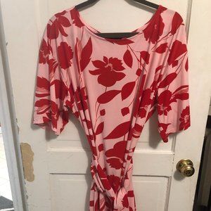 Pink and Red Flowered Jersey Dress